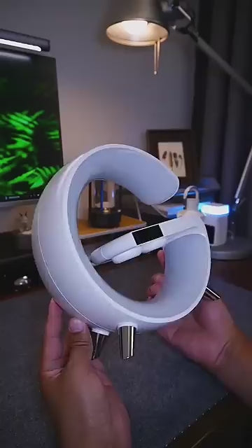 3 IN 1 MULTIFUNCTION G SHAPE LED BLUTOOTH SPEAKER WITH WIRELESD FAST CHARGER